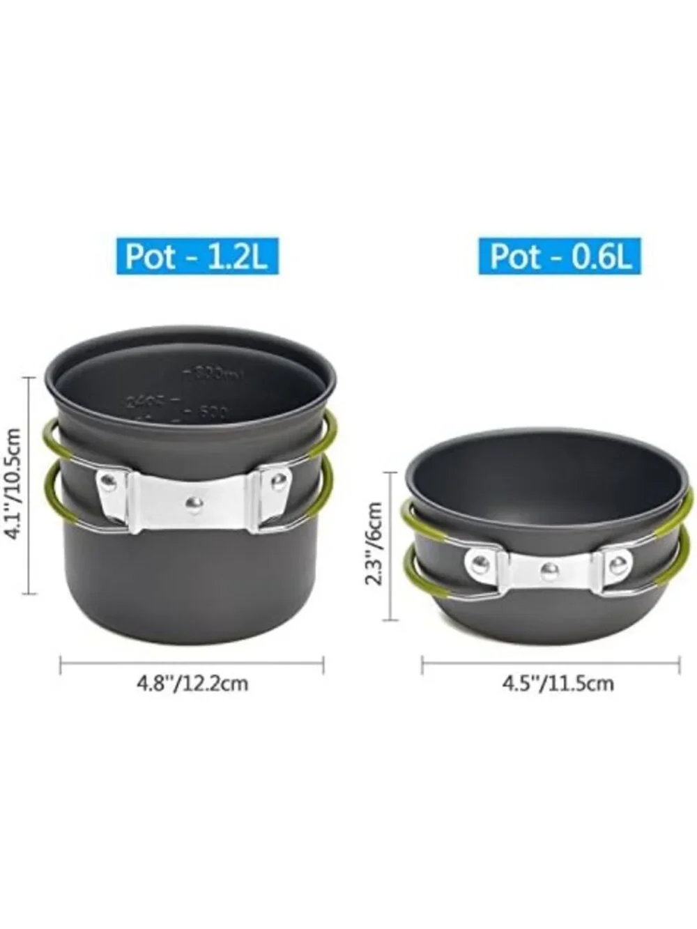 Portable Camping Cookware Set with 1.2L & 0.6L Pots, Lightweight Stove for